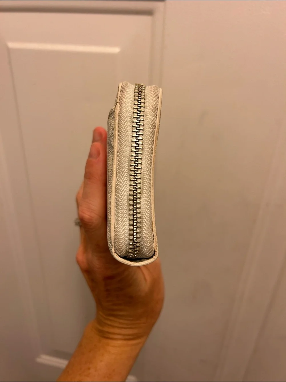 Women's Cream Coach Zip-Around Wallet